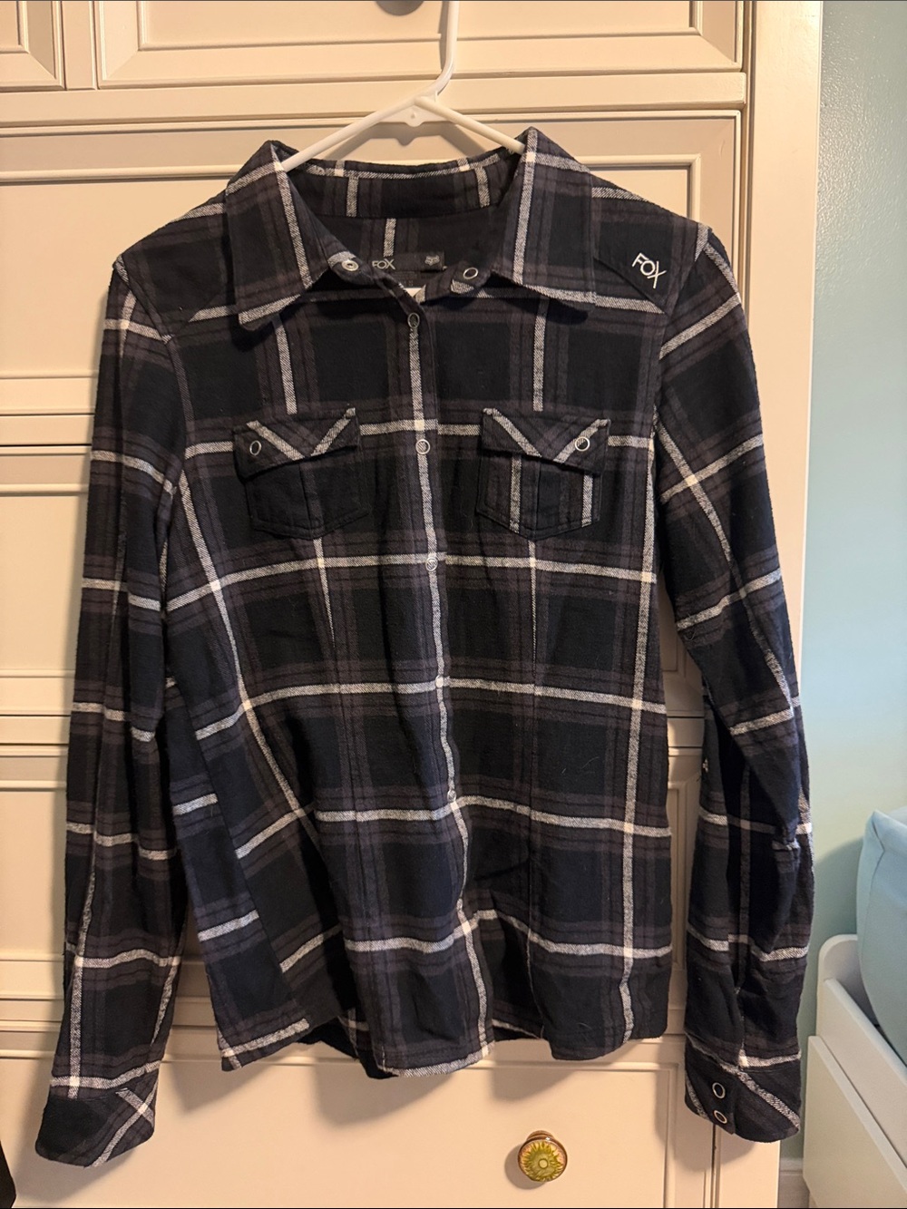 Vintage Y2K Fox Men's Black and White 100% Cotton Flannel Shirt